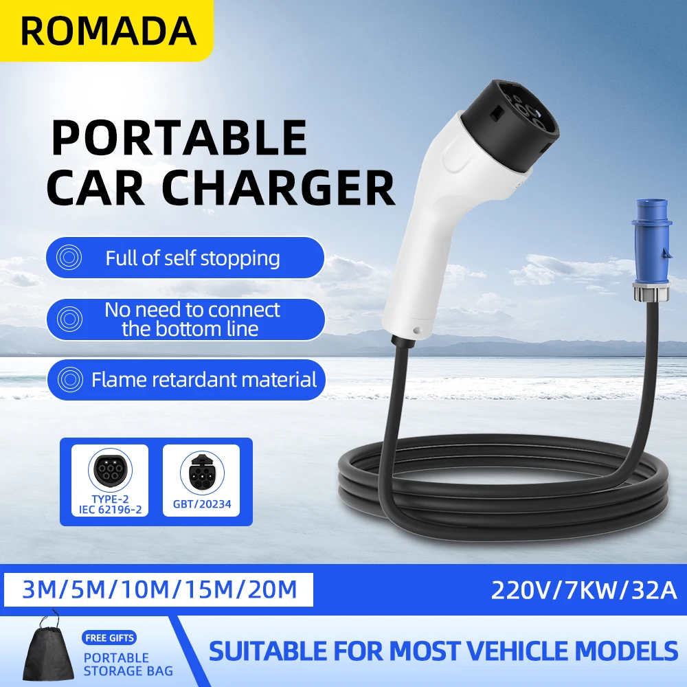 Portable Ev Charger 32A Type 2 Cee Plug - Caricatore Portatile EV ROMADA Tipo 2