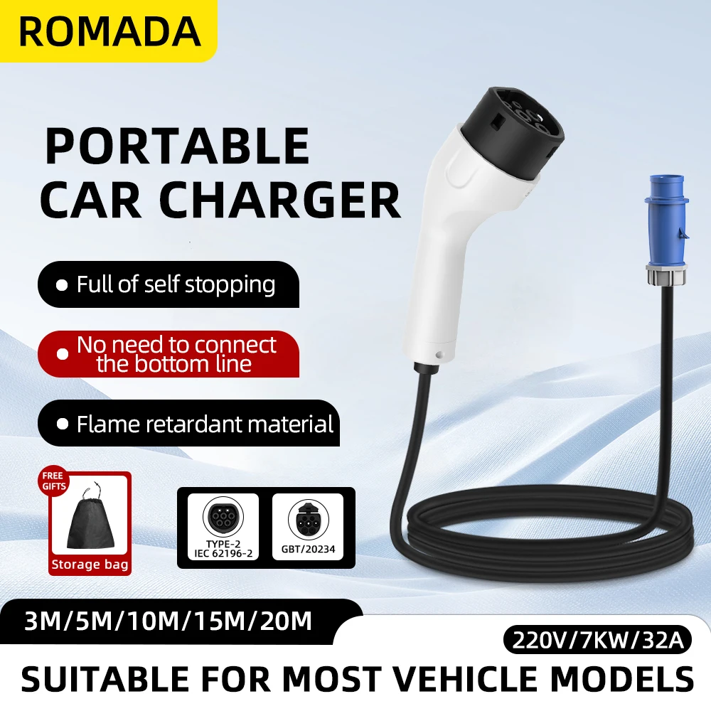 ROMADA Type2 IEC62196-2 Per Ve - Portable Ev Charger 32A Type 2 Cee Plug recensione e prezzo